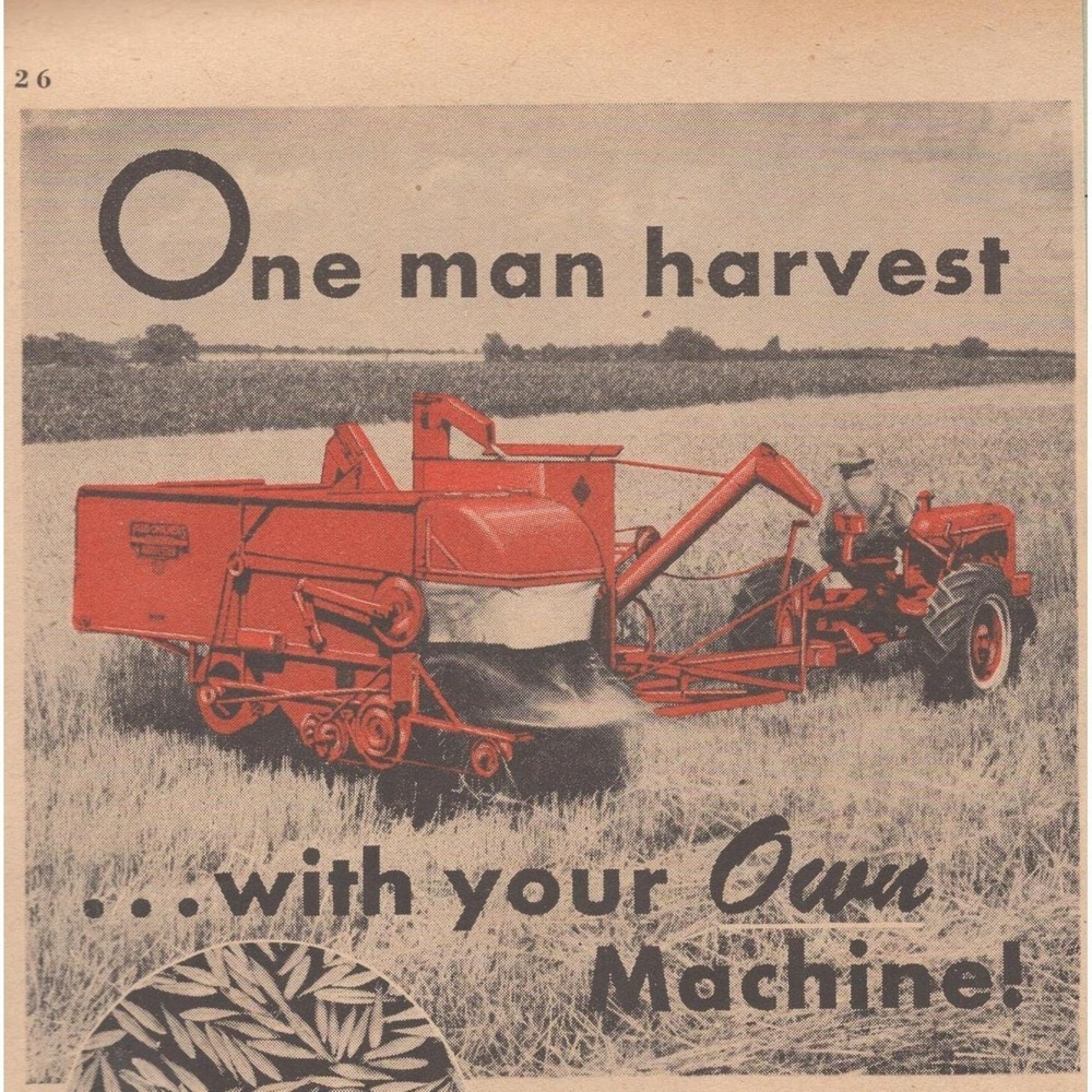 Allis Chalmers All Crop Harvester Vintage Farm Equipment Combines Print Ad 1946